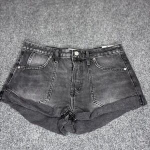 We The Free Beginner's Luck Denim Shorts Low Rise Slouch Gray/Black Wash Size 28